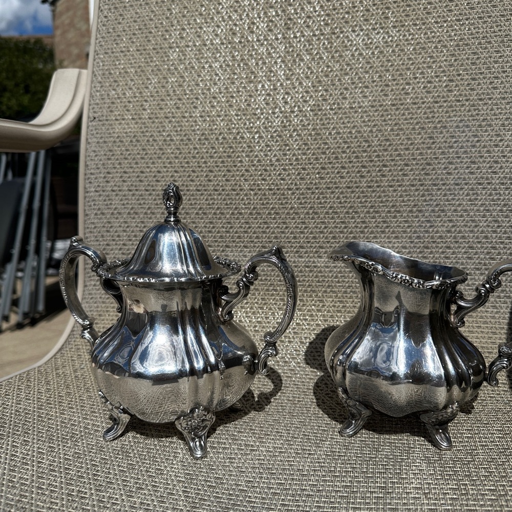 Antique Poole E.P.C.A. Lancaster Rose 400 Silver Plate Set - Sugar Bowl/Creamer